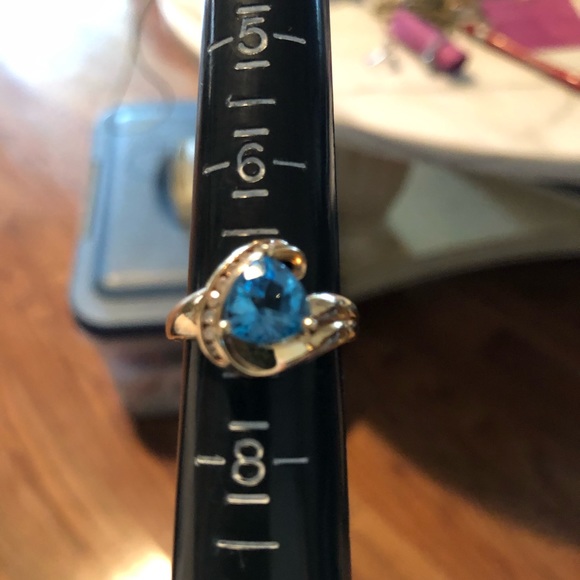 Blue Topaz Diamond Solid 10K Gold Ring - Picture 3 of 3